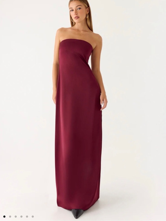 Peppermayo Dresses & Skirts - Peppermayo Jiana Strapless Merlot Maxi Dress Elegant Fitted Party Satin